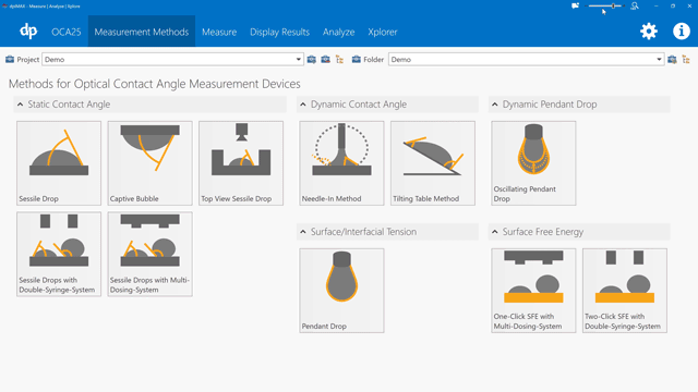 On the well-organized user interface of dpiMAX, the different measurement methods can be selected easily and intuitively.